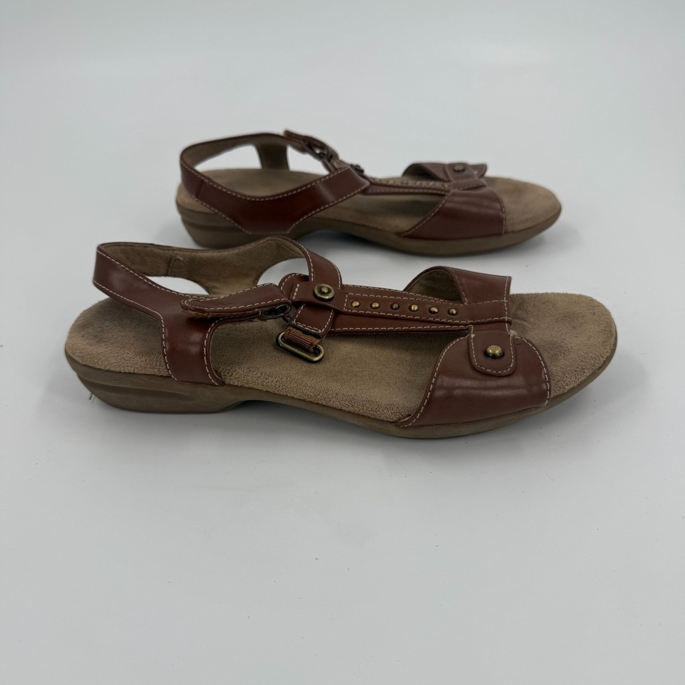 Naturalizer Xeeko Sandals Womens Size 7.5M Brown Studded Open Toe Hook & Loop